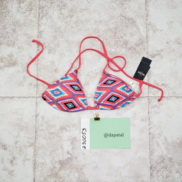 Coral Ganado Pink String Tie Triangle Bikini Top Hollister Removable Pads Sz M - Picture 8 of 8